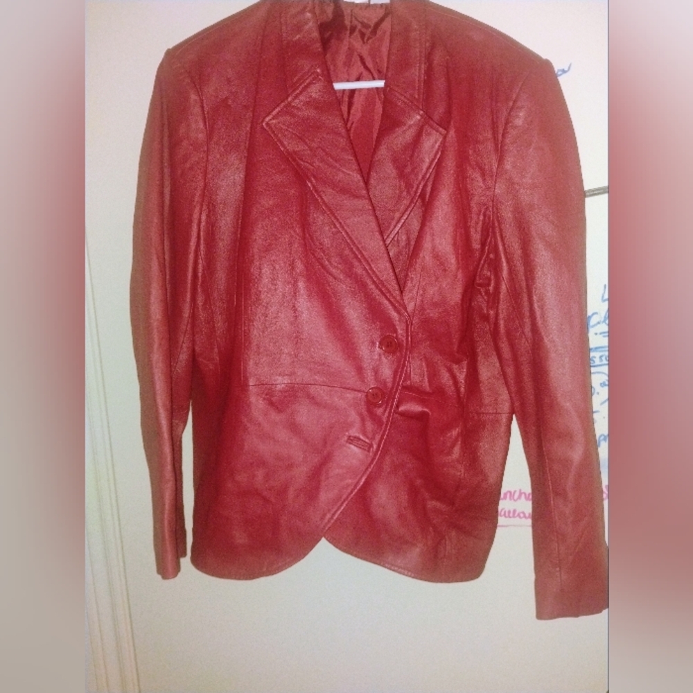 NEWPORT NEWS BRAND REAL LEATHER RED JACKET
